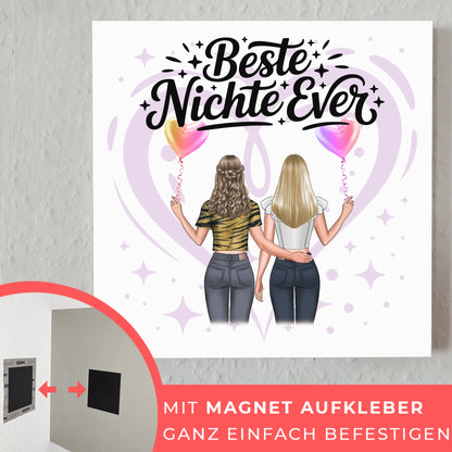 Fotoboard Magnet Wandbild Nichte personalisiert mit 2 Clipart Frauen, Namen und Wunschtext