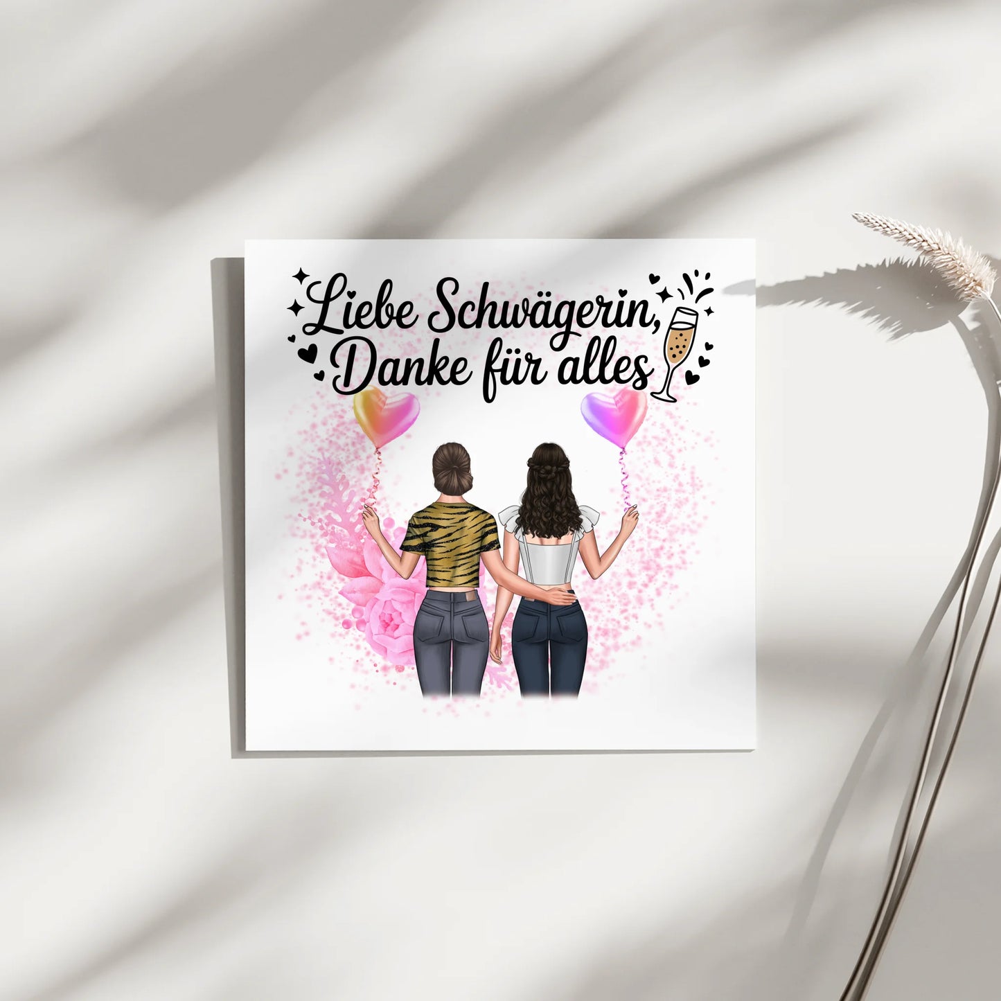 Magnetisches Fotoboard Wandbild Danke Schwägerin mit 2 Clipart Frauen, Namen & Wunschtext