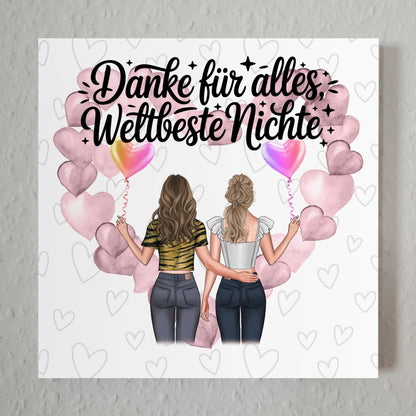 Magnetisches Fotoboard Beste Nichte danke für alles mit 2 Clipart Frauen, Namen & Spruch
