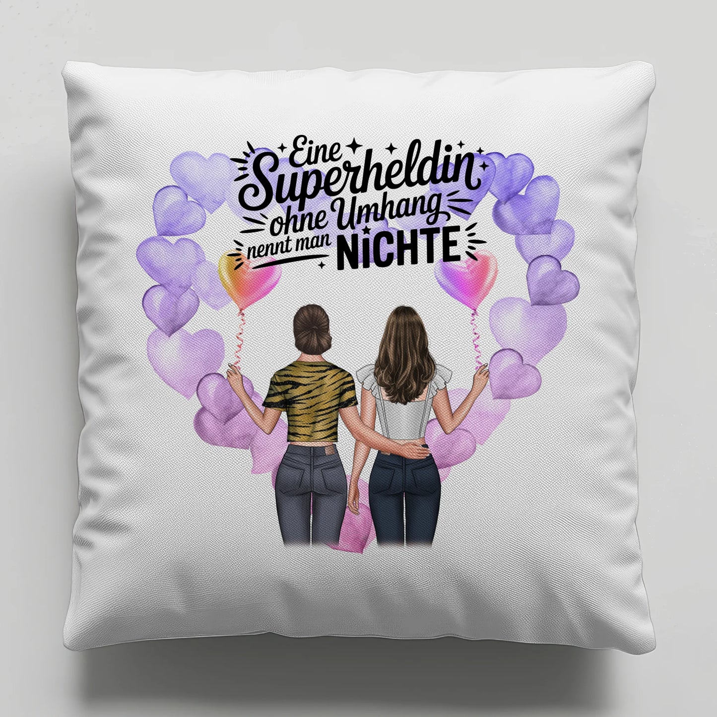 Namen Kissen Nichte Lehrerin echte Heldin mit 2 Clipart-Frauen