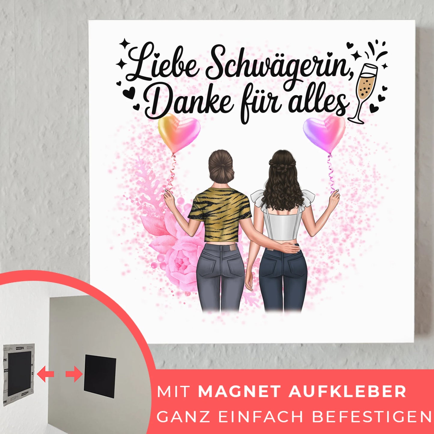 Magnetisches Fotoboard Wandbild Danke Schwägerin mit 2 Clipart Frauen, Namen & Wunschtext