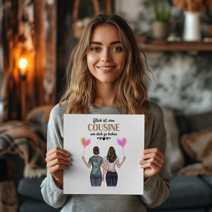 Magnet Wandbild personalisierbar für Cousine mit Cliparts und Spruch