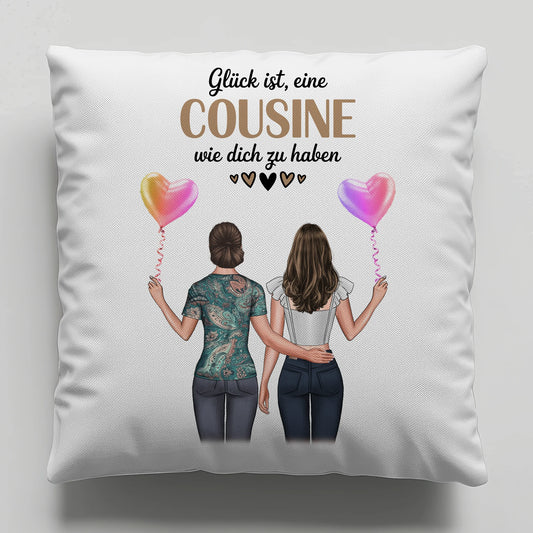 Namen Kissen für Cousine mit 2 Clipart Frauen und Wunschtext