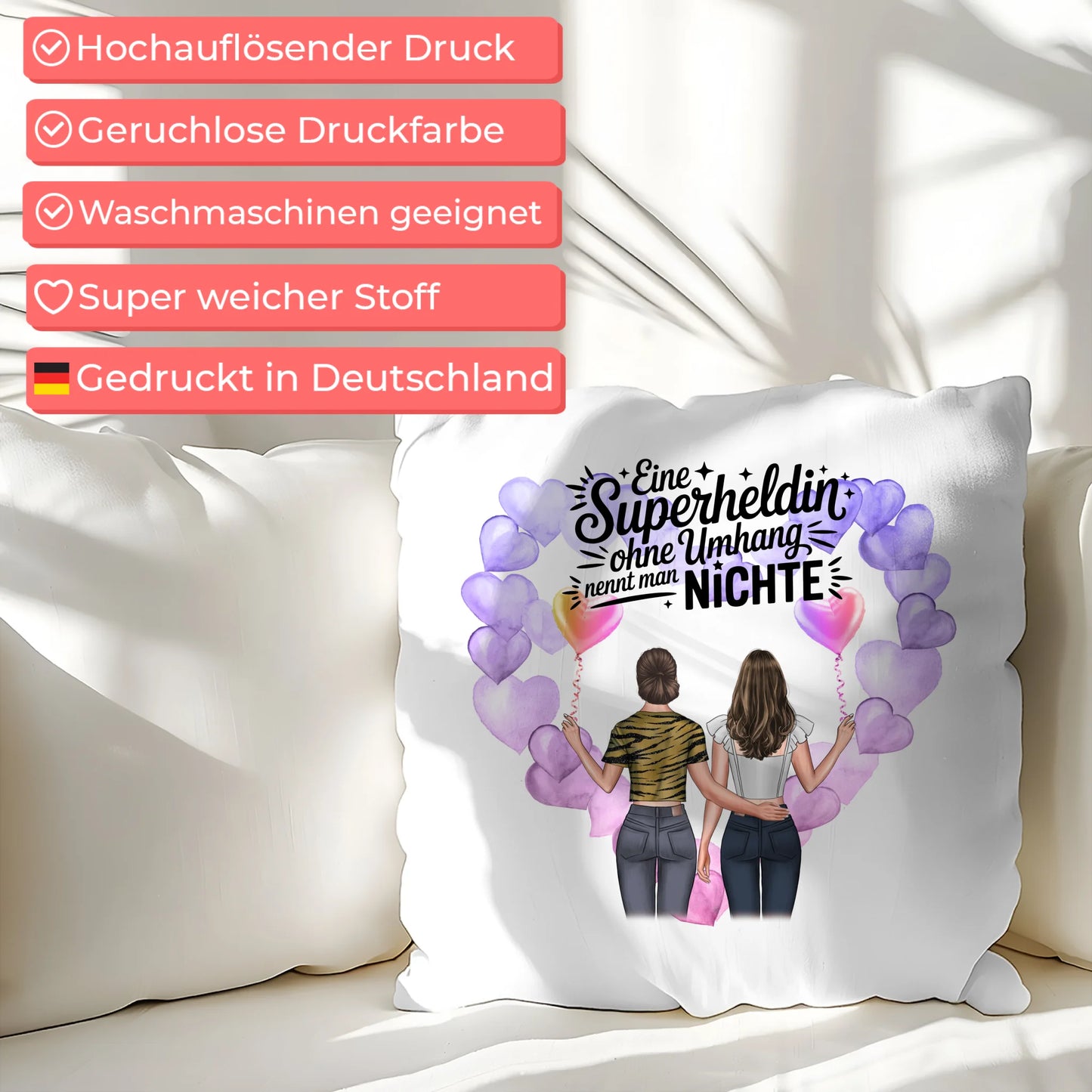 Namen Kissen Nichte Lehrerin echte Heldin mit 2 Clipart-Frauen