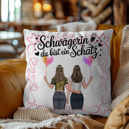 Kissen Mit Namen Schwägerin Goldstück mit 2 Clipart Frauen, Namen & Wunschtext