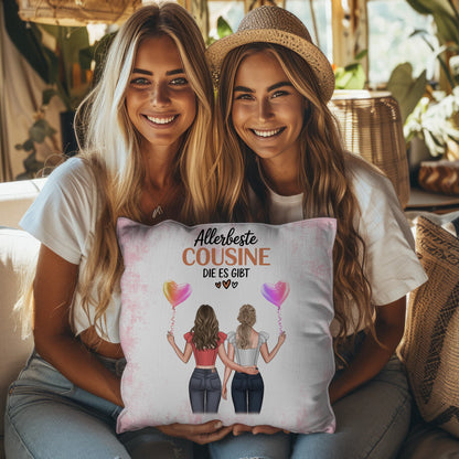 Kissen Mit Namen für Allerbeste Cousine mit 2 Clipart Frauen und Wunschtext