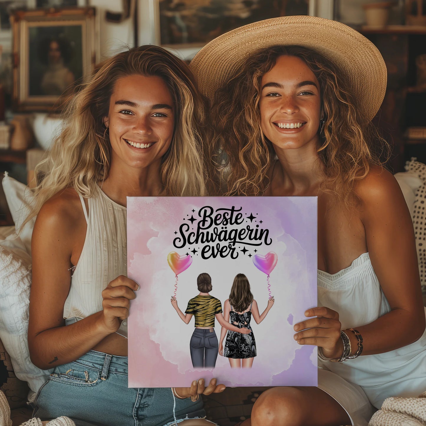 Fotoboard Magnetisch personalisiert für Schwägerin mit 2 Clipart Frauen, Namen & Wunschtext