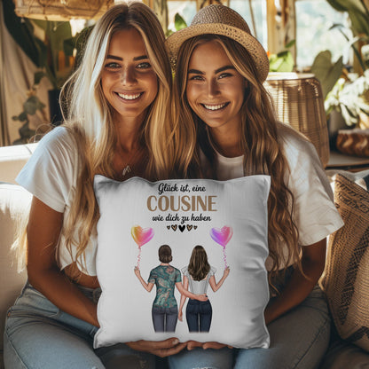 Namen Kissen für Cousine mit 2 Clipart Frauen und Wunschtext