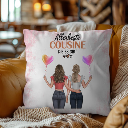 Kissen Mit Namen für Allerbeste Cousine mit 2 Clipart Frauen und Wunschtext