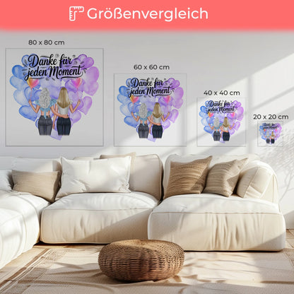 Personalisierte Leinwand Cousine - Danke für jeden Moment mit 2 Clipart-Frauen & Wunschtext