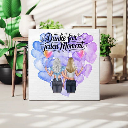 Personalisierte Leinwand Cousine - Danke für jeden Moment mit 2 Clipart-Frauen & Wunschtext