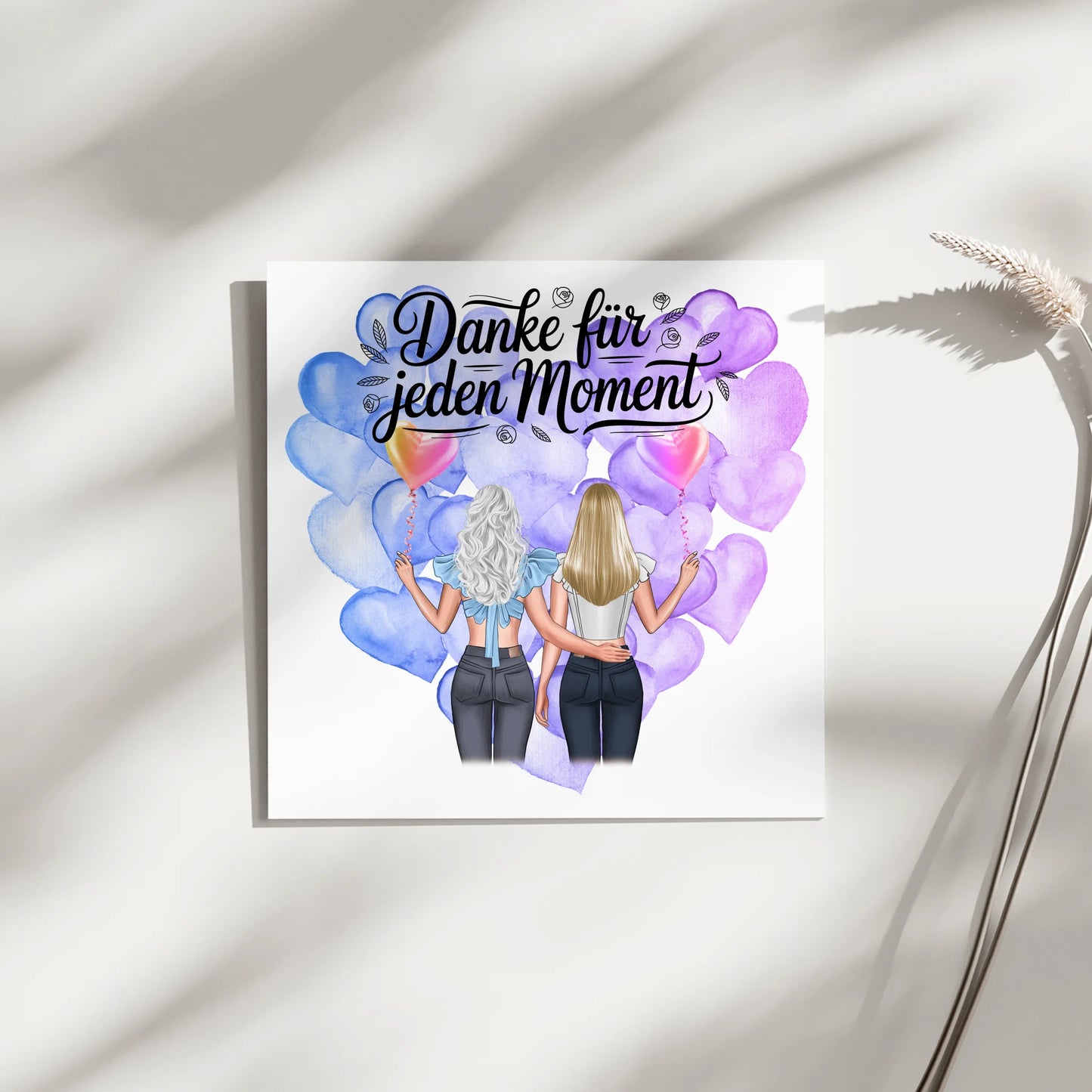 Personalisierte Leinwand Cousine - Danke für jeden Moment mit 2 Clipart-Frauen & Wunschtext
