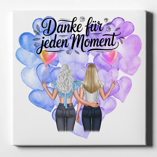 Personalisierte Leinwand Cousine - Danke für jeden Moment mit 2 Clipart-Frauen & Wunschtext