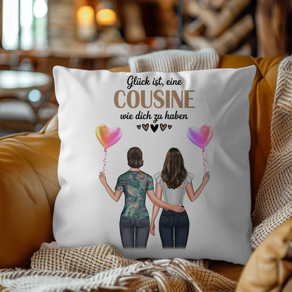 Namen Kissen für Cousine mit 2 Clipart Frauen und Wunschtext