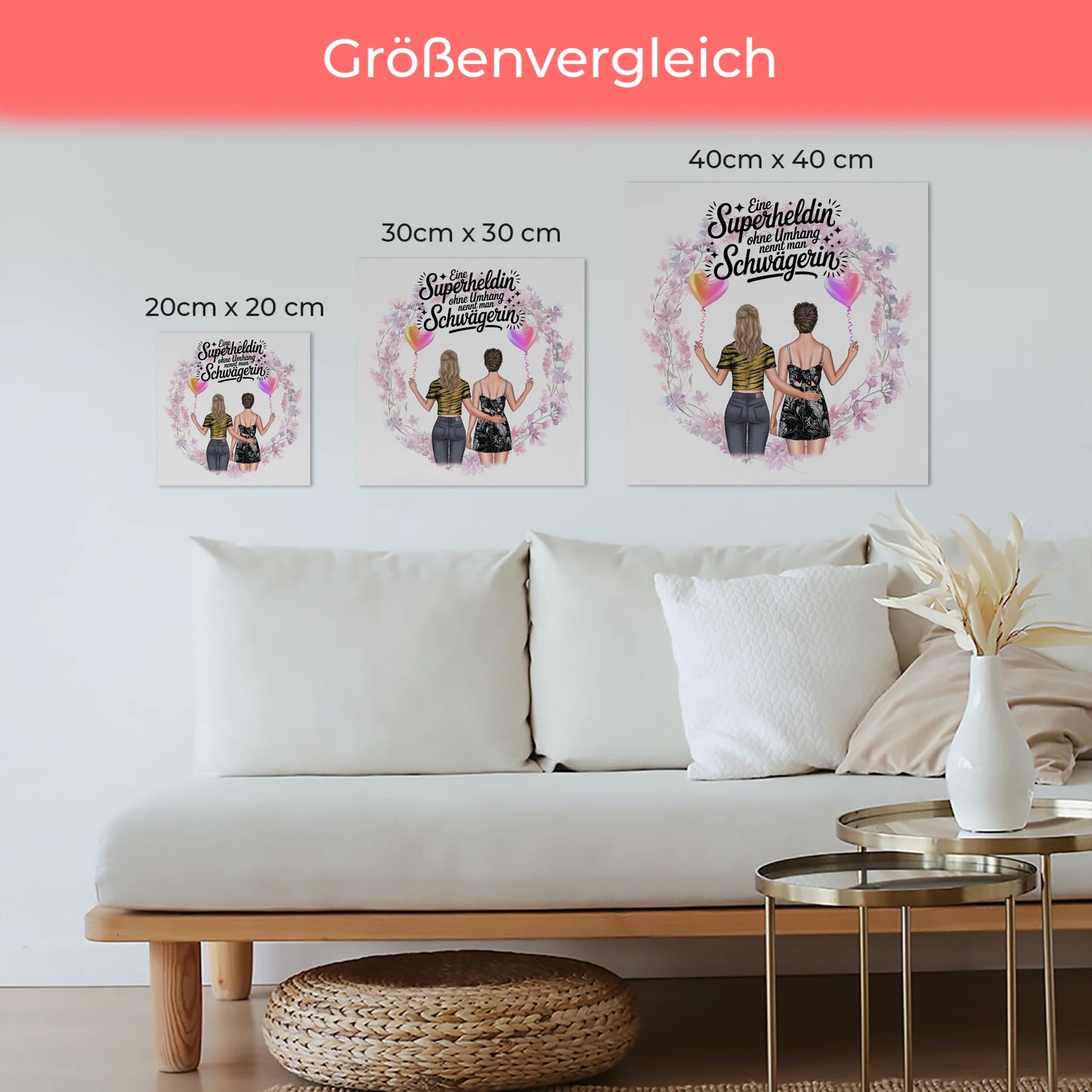 Magnetisches Fotoboard für Schwägerin mit 2 Clipart Frauen