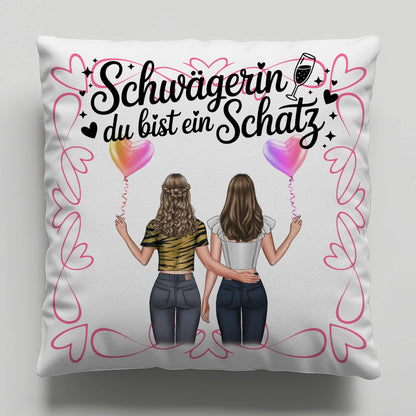 Kissen Mit Namen Schwägerin Goldstück mit 2 Clipart Frauen, Namen & Wunschtext