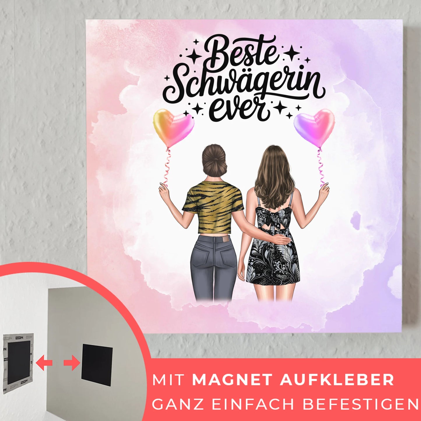 Fotoboard Magnetisch personalisiert für Schwägerin mit 2 Clipart Frauen, Namen & Wunschtext