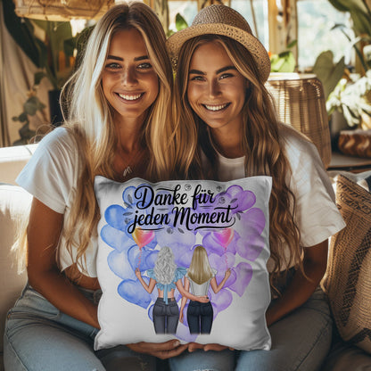 Namen Kissen Cousine Danke für jeden Moment mit 2 Clipart Frauen Hintergrund & Wunschtext