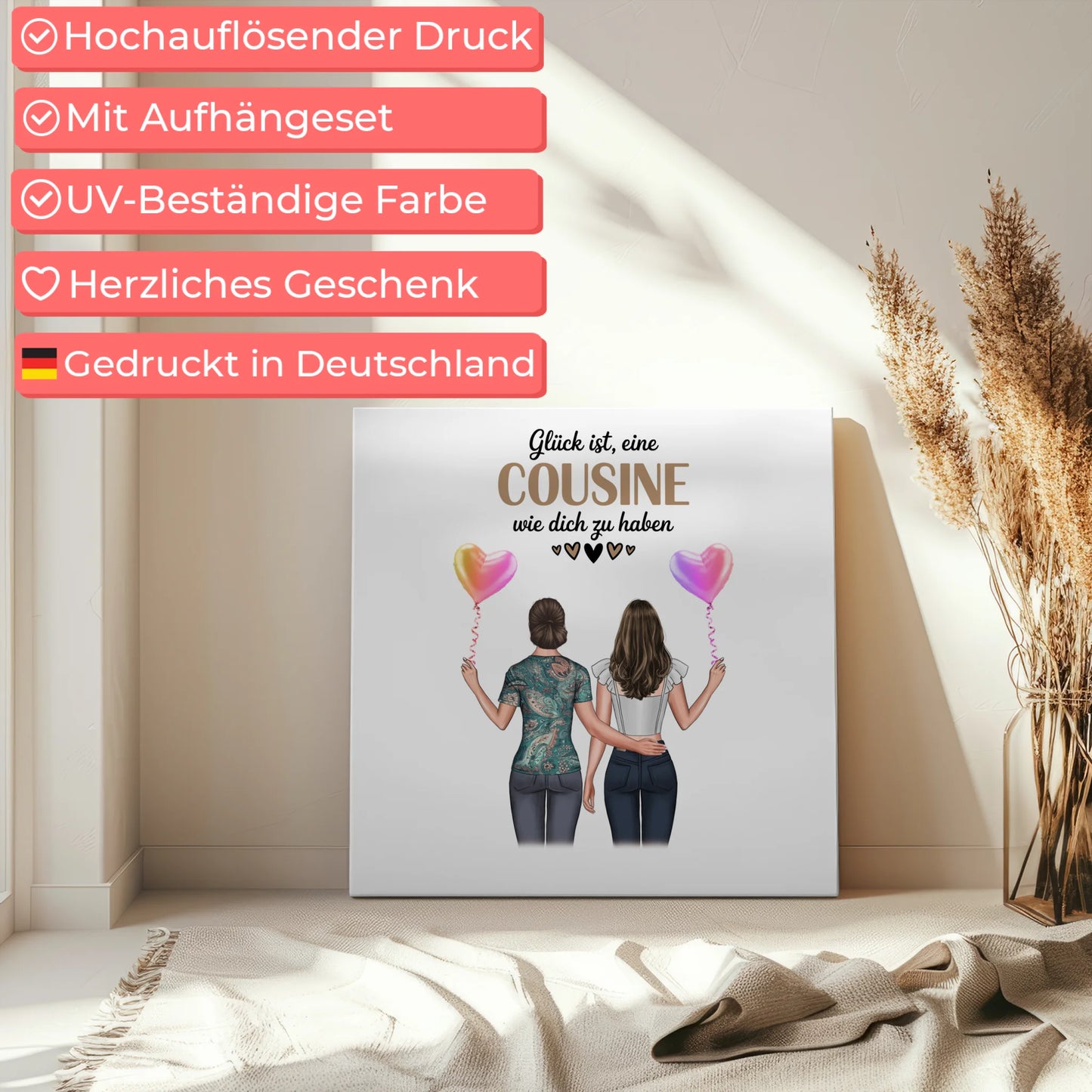 Leinwand Wandbild Fotocollage Cousine mit Namen & Wunschtext