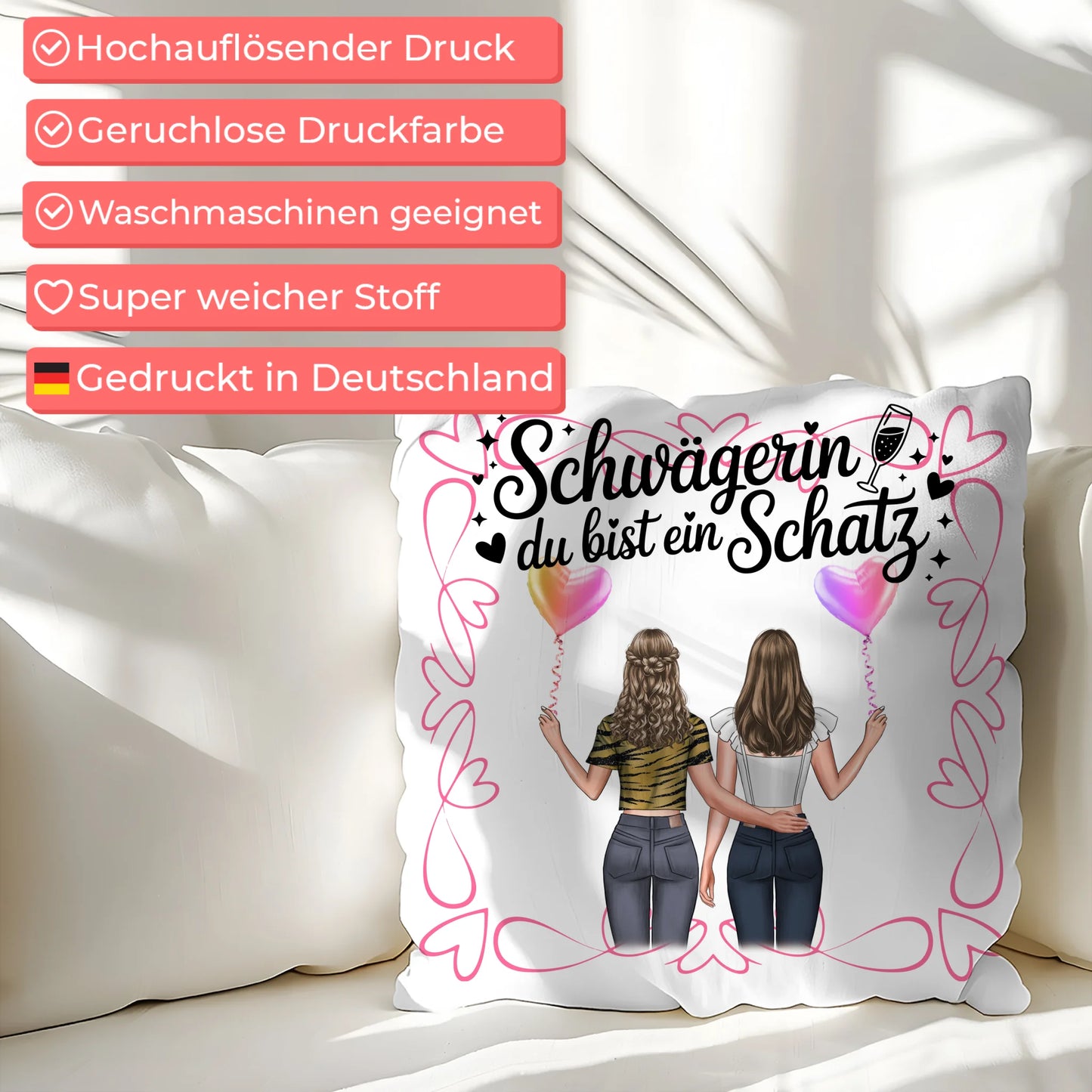 Kissen Mit Namen Schwägerin Goldstück mit 2 Clipart Frauen, Namen & Wunschtext