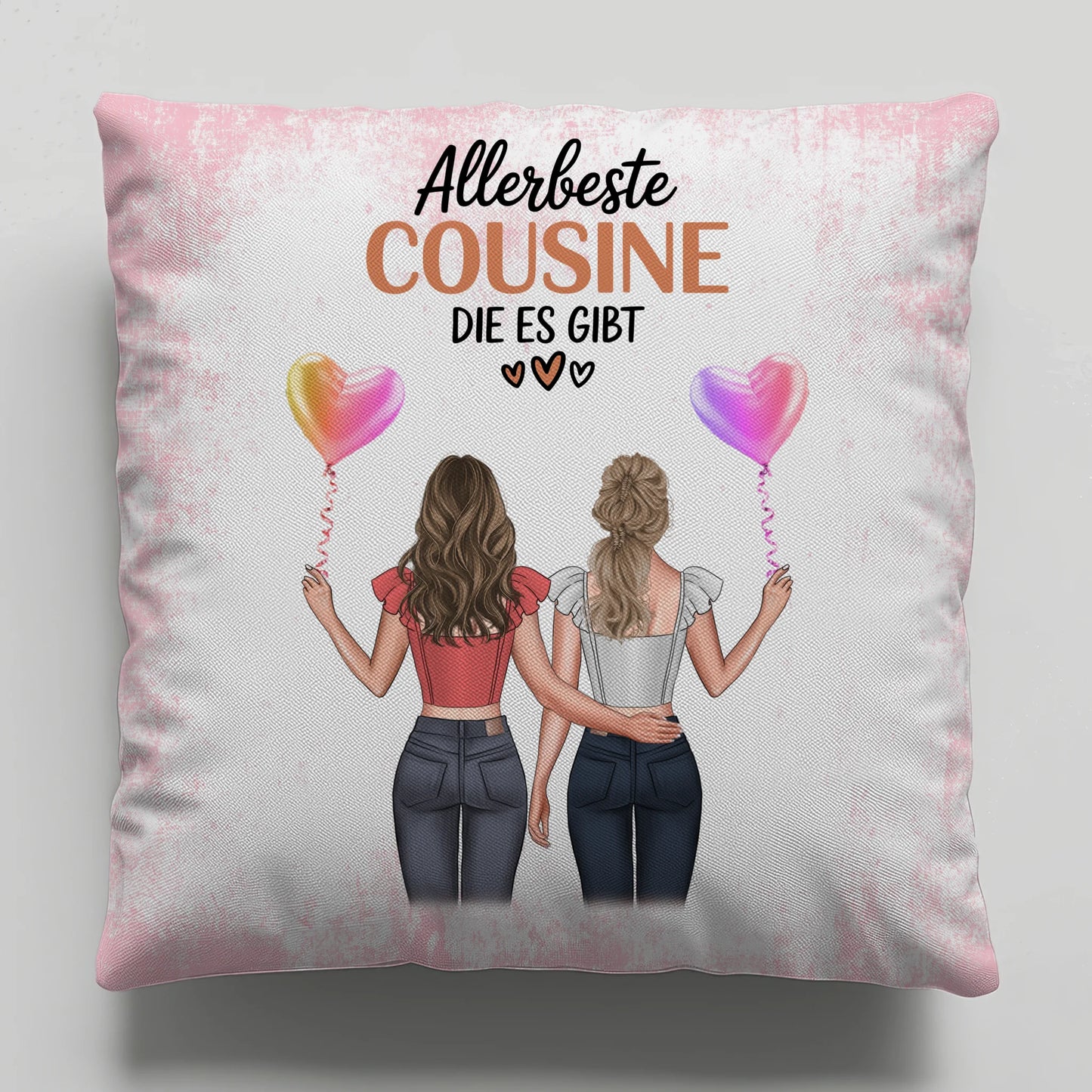 Kissen Mit Namen für Allerbeste Cousine mit 2 Clipart Frauen und Wunschtext