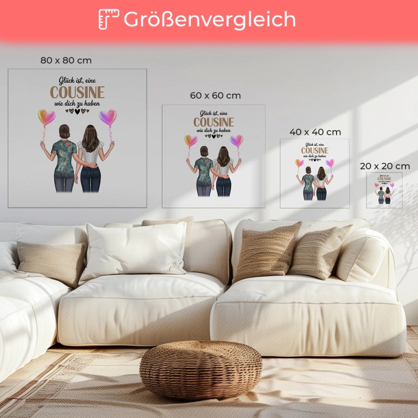 Leinwand Wandbild Fotocollage Cousine mit Namen & Wunschtext