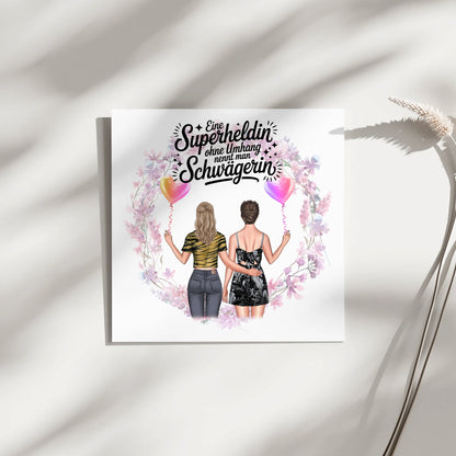 Magnetisches Fotoboard für Schwägerin mit 2 Clipart Frauen