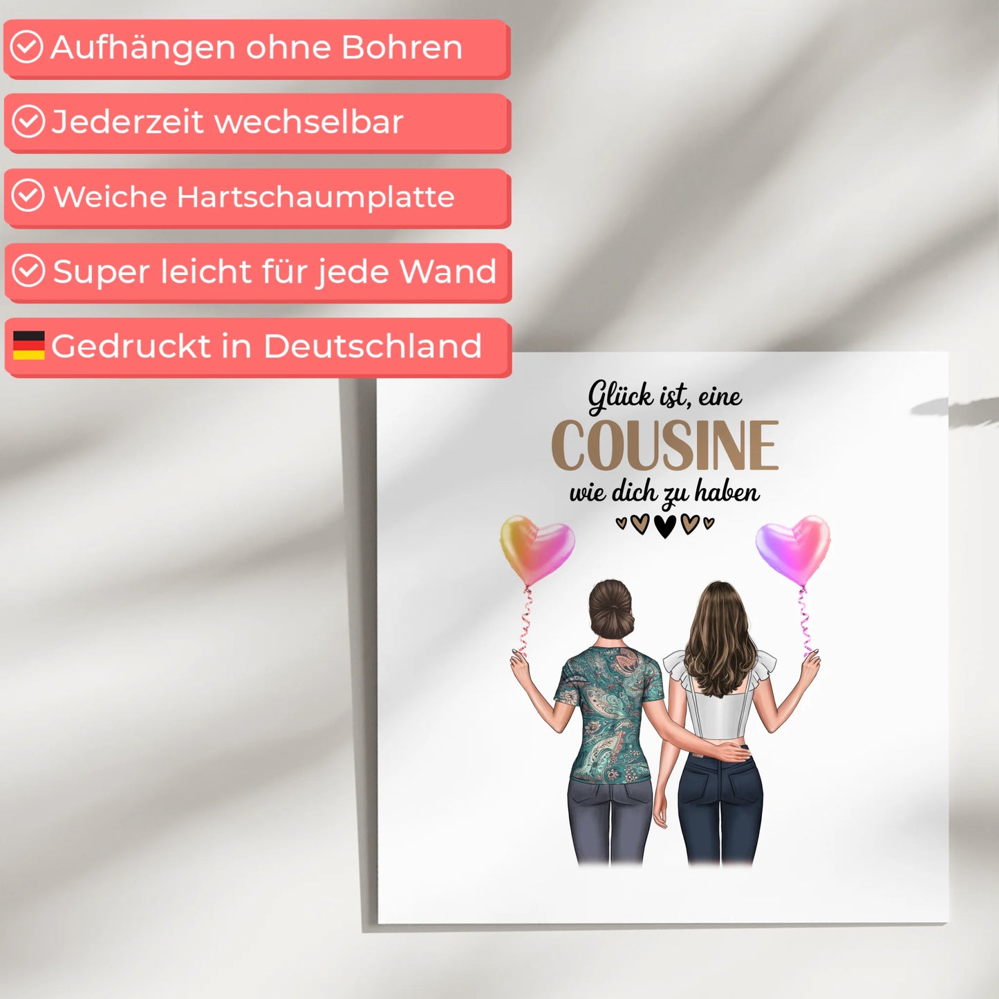 Magnet Wandbild personalisierbar für Cousine mit Cliparts und Spruch