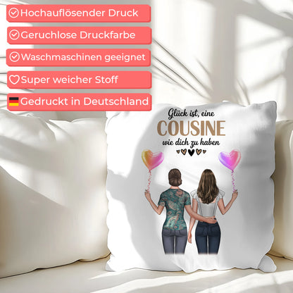 Namen Kissen für Cousine mit 2 Clipart Frauen und Wunschtext