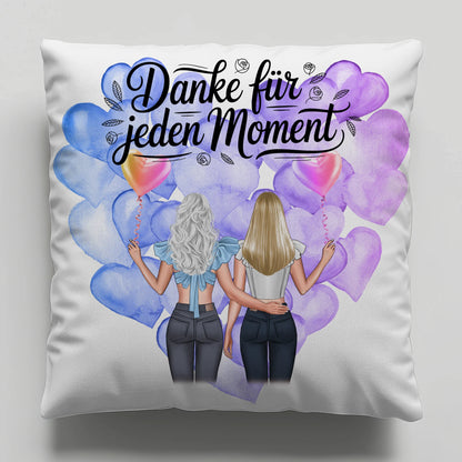 Namen Kissen Cousine Danke für jeden Moment mit 2 Clipart Frauen Hintergrund & Wunschtext