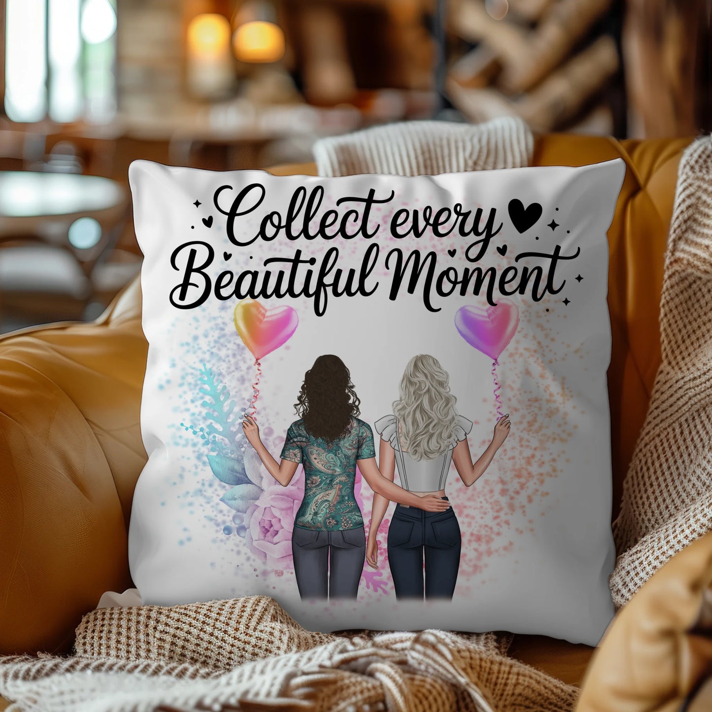 Kissen Mit Namen für Cousine Collect Every Beautiful Moment mit 2 Clipart-Frauen