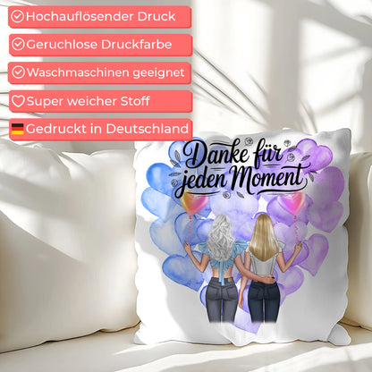 Namen Kissen Cousine Danke für jeden Moment mit 2 Clipart Frauen Hintergrund & Wunschtext