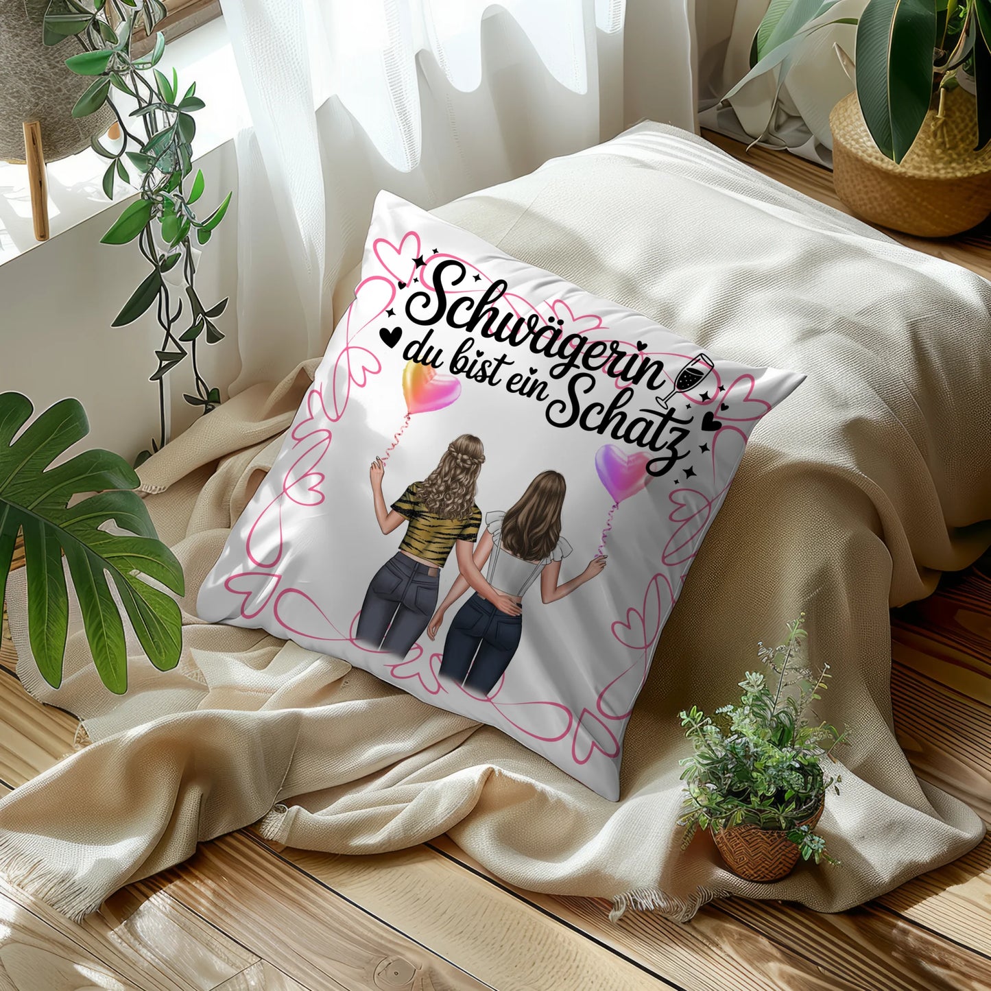 Kissen Mit Namen Schwägerin Goldstück mit 2 Clipart Frauen, Namen & Wunschtext