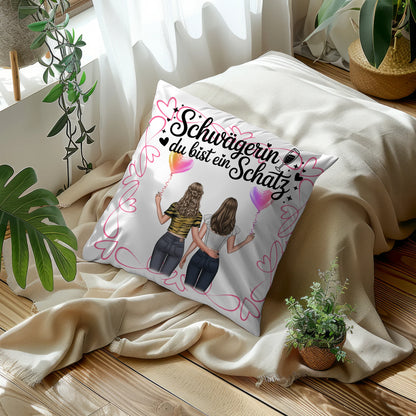 Kissen Mit Namen Schwägerin Goldstück mit 2 Clipart Frauen, Namen & Wunschtext