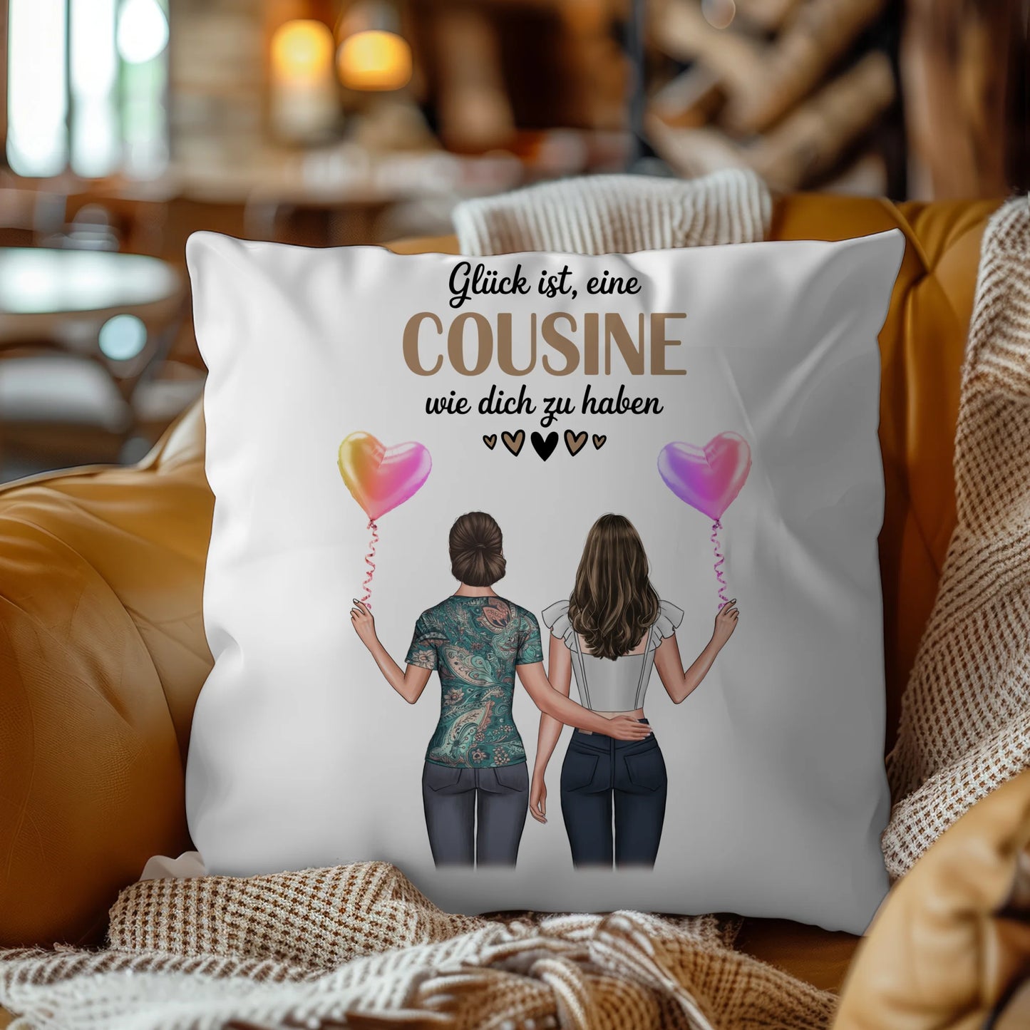 Namen Kissen für Cousine mit 2 Clipart Frauen und Wunschtext