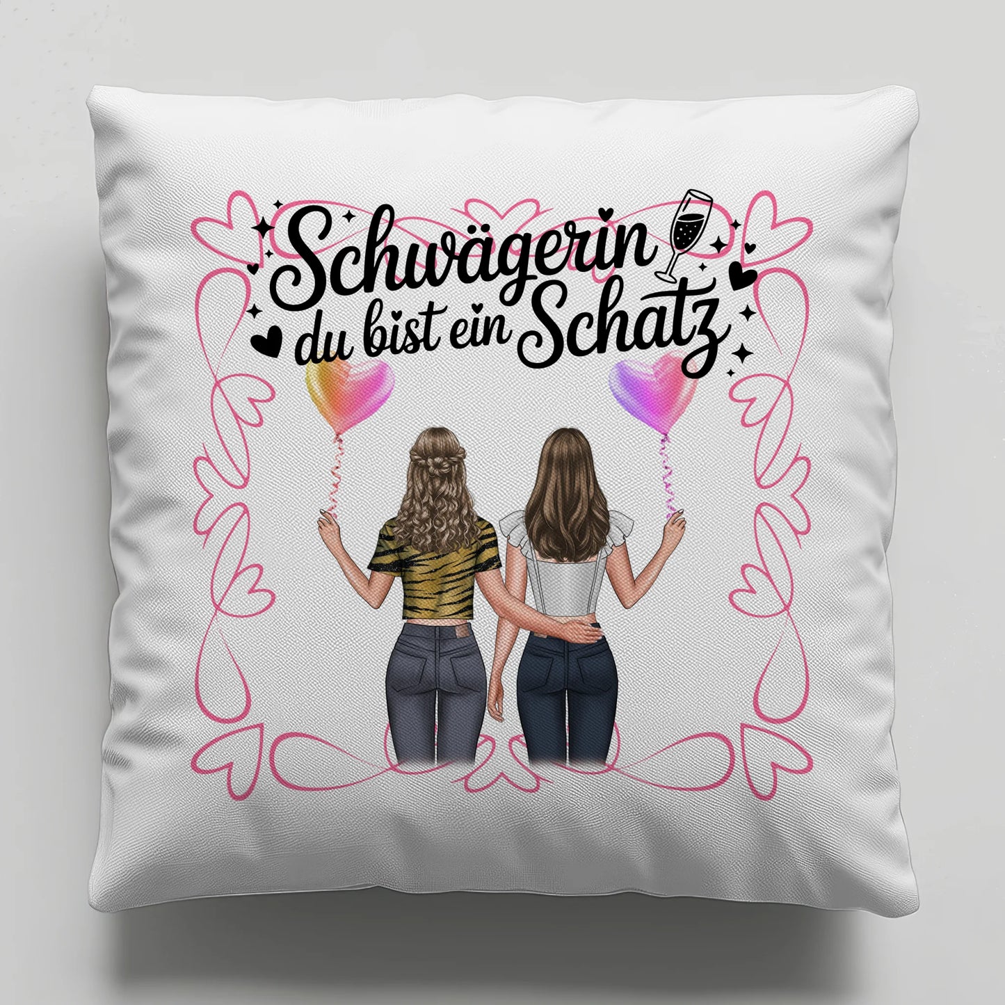 Kissen Mit Namen Schwägerin Goldstück mit 2 Clipart Frauen, Namen & Wunschtext