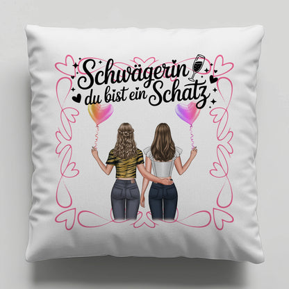 Kissen Mit Namen Schwägerin Goldstück mit 2 Clipart Frauen, Namen & Wunschtext