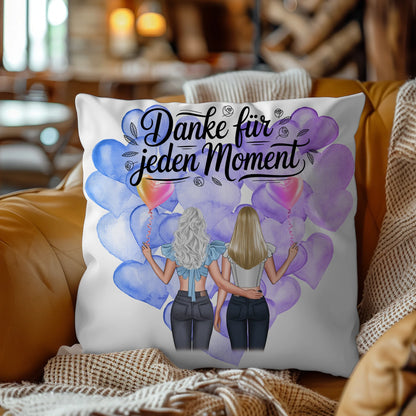Namen Kissen Cousine Danke für jeden Moment mit 2 Clipart Frauen Hintergrund & Wunschtext