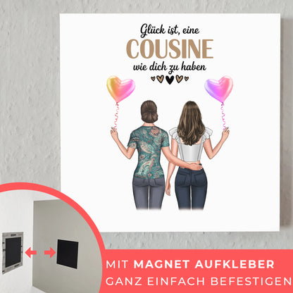 Magnet Wandbild personalisierbar für Cousine mit Cliparts und Spruch