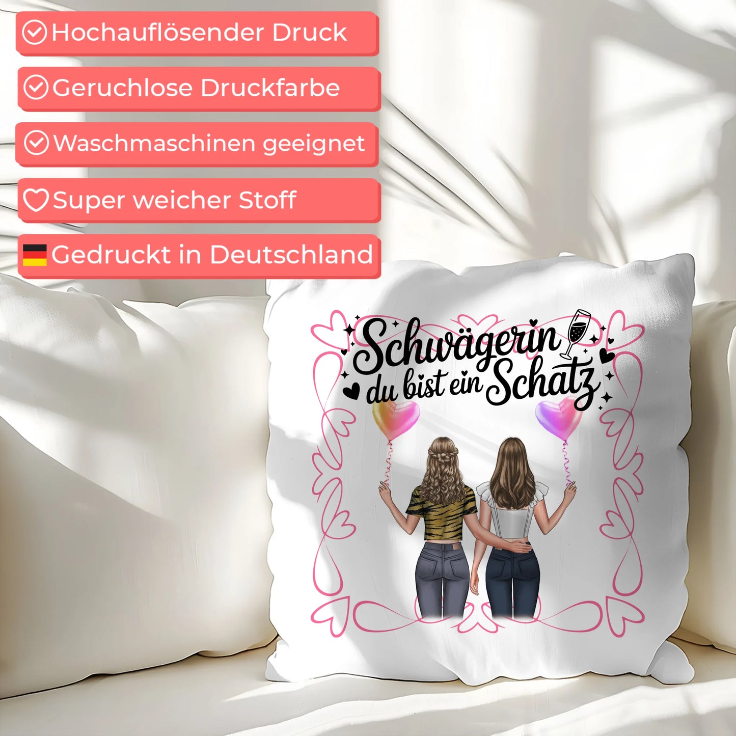 Kissen Mit Namen Schwägerin Goldstück mit 2 Clipart Frauen, Namen & Wunschtext
