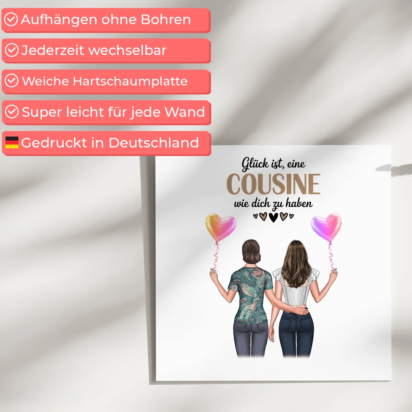 Magnet Wandbild personalisierbar für Cousine mit Cliparts und Spruch