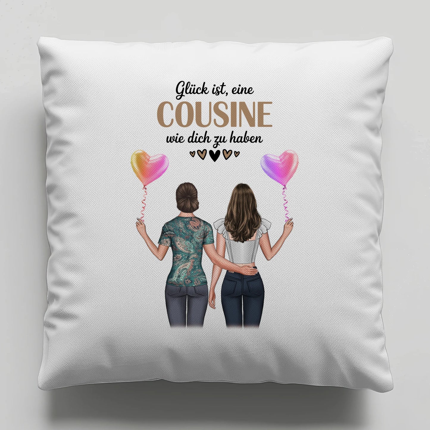 Namen Kissen für Cousine mit 2 Clipart Frauen und Wunschtext