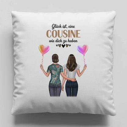 Namen Kissen für Cousine mit 2 Clipart Frauen und Wunschtext