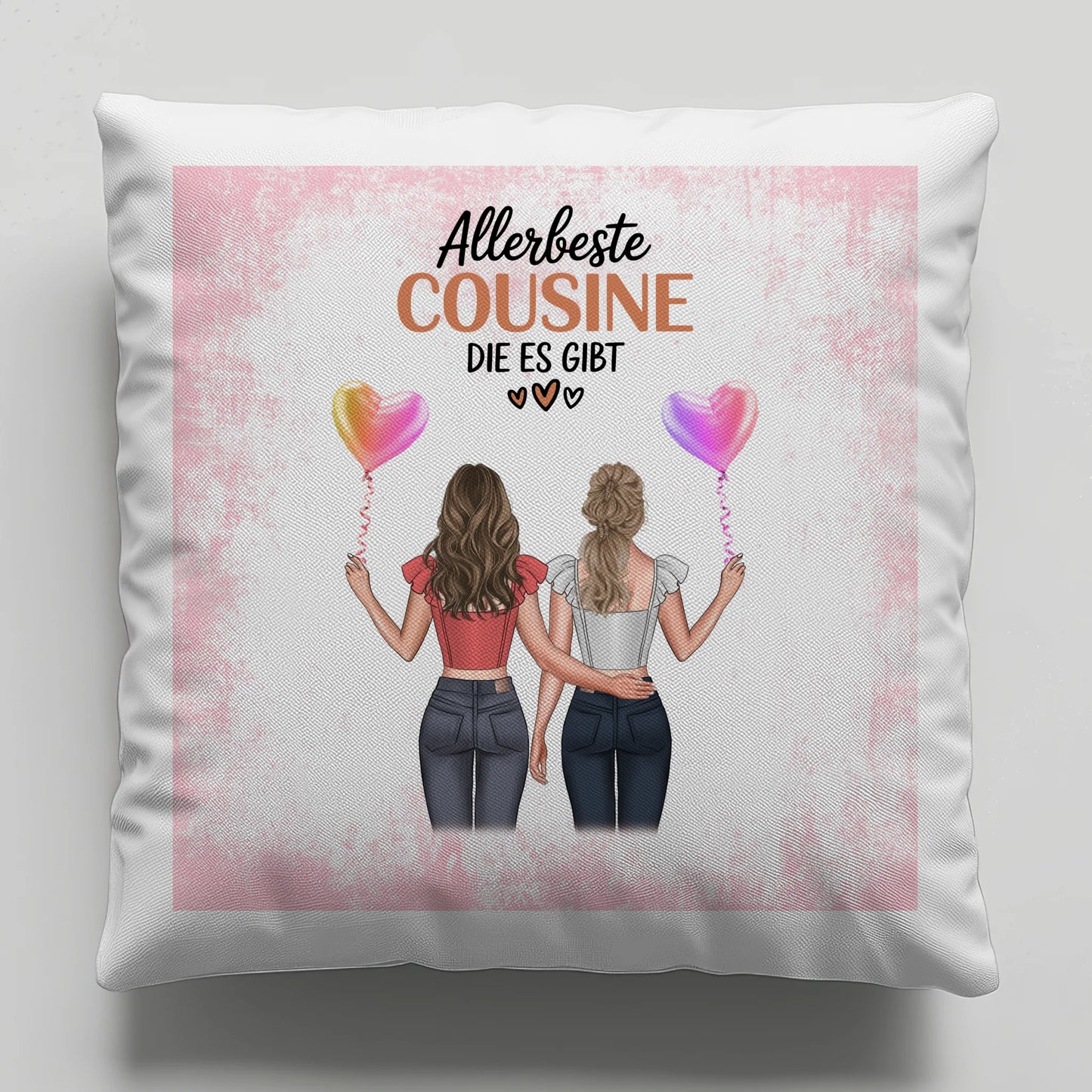 Kissen Mit Namen für Allerbeste Cousine mit 2 Clipart Frauen und Wunschtext