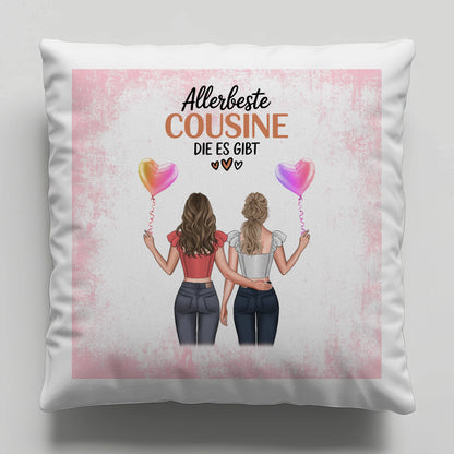 Kissen Mit Namen für Allerbeste Cousine mit 2 Clipart Frauen und Wunschtext