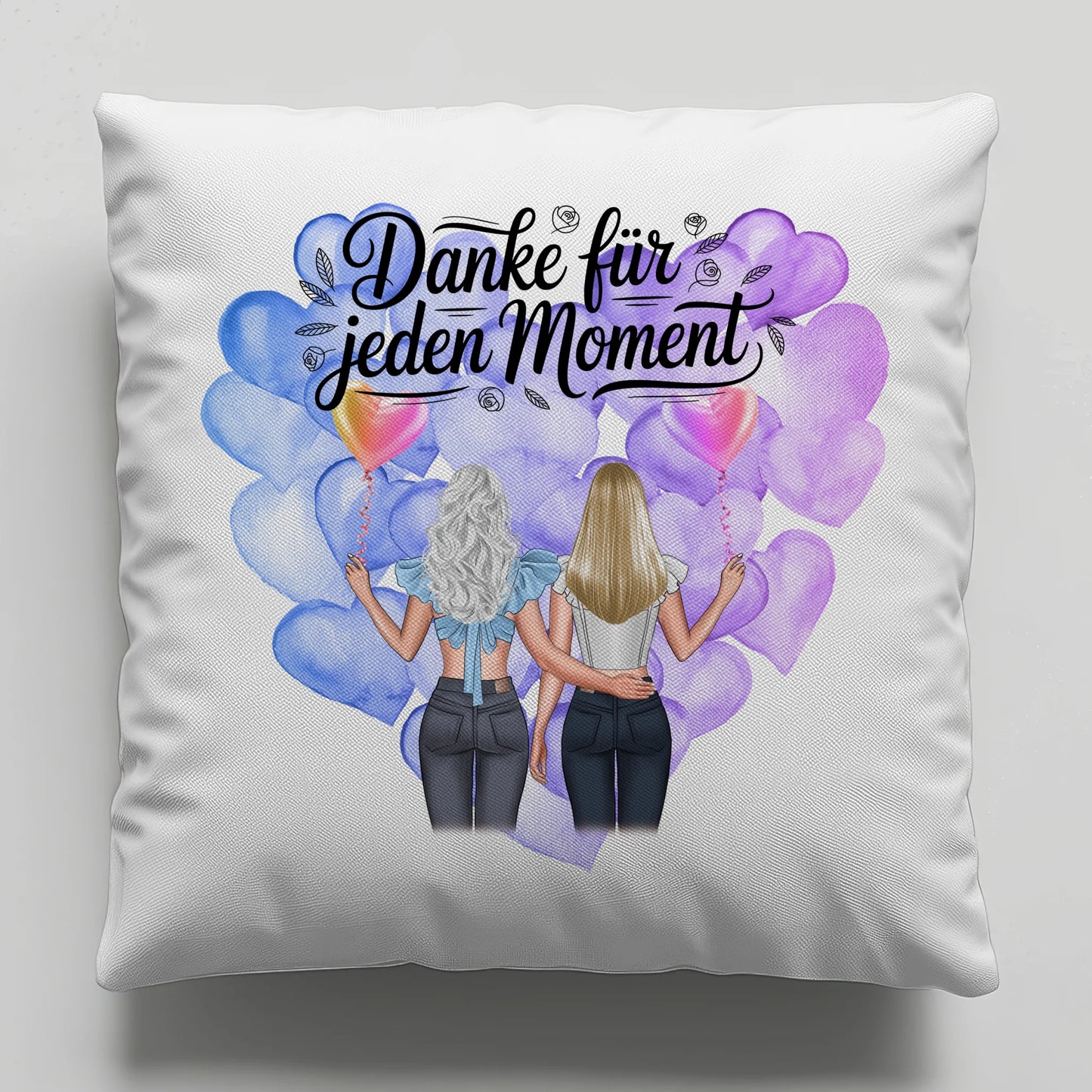 Namen Kissen Cousine Danke für jeden Moment mit 2 Clipart Frauen Hintergrund & Wunschtext