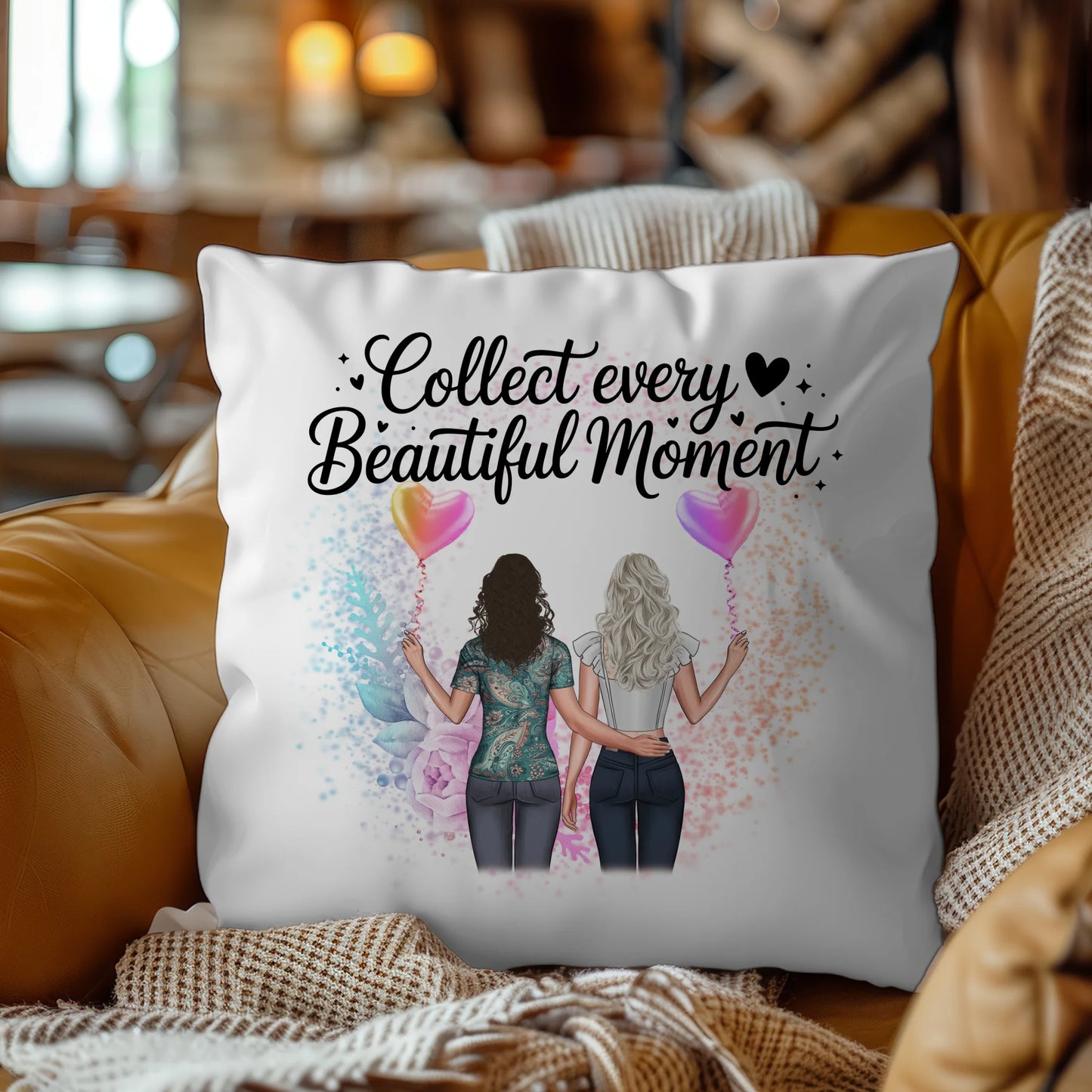 Kissen Mit Namen für Cousine Collect Every Beautiful Moment mit 2 Clipart-Frauen