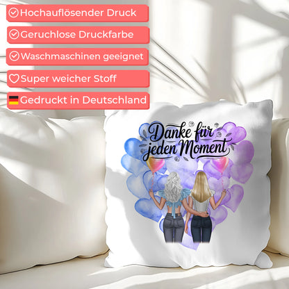 Namen Kissen Cousine Danke für jeden Moment mit 2 Clipart Frauen Hintergrund & Wunschtext