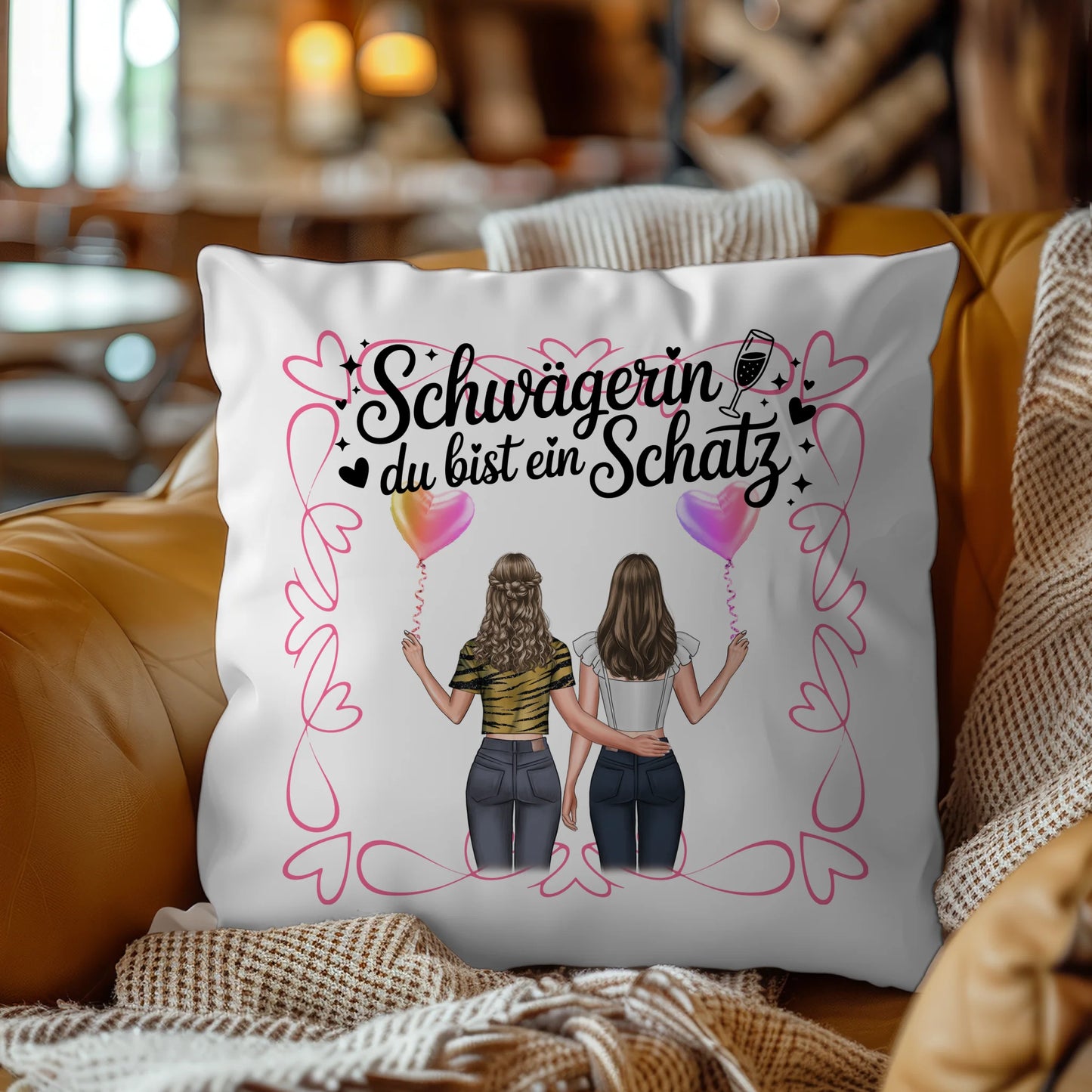 Kissen Mit Namen Schwägerin Goldstück mit 2 Clipart Frauen, Namen & Wunschtext