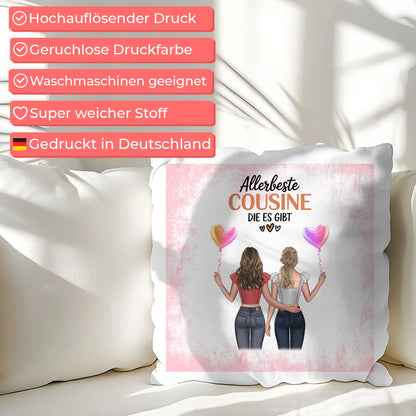 Kissen Mit Namen für Allerbeste Cousine mit 2 Clipart Frauen und Wunschtext